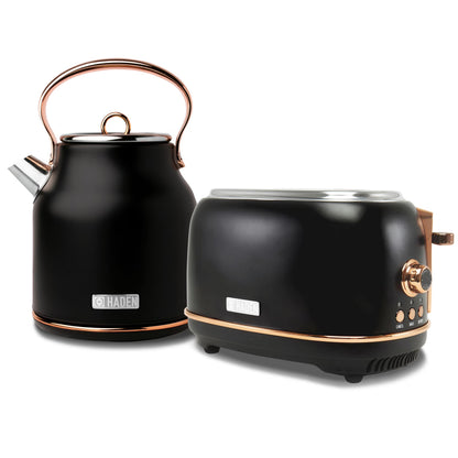 Haden Heritage 1.7 Liter Electric Kettle with 2 Slice Bread Toaster, White