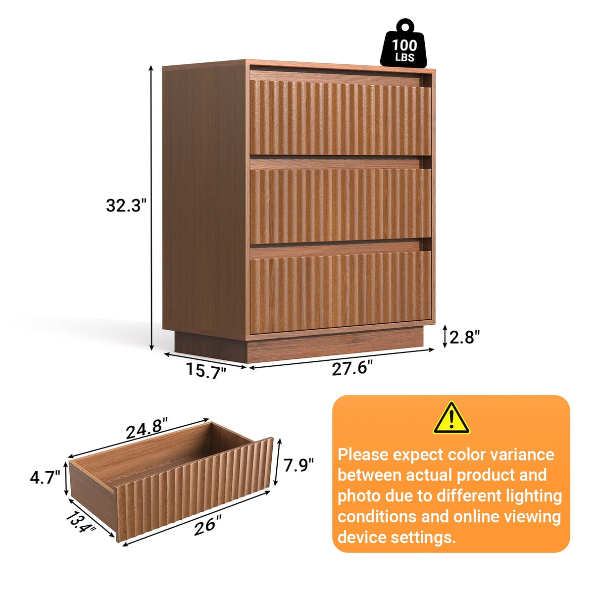 Wood Dresser, 6 Drawer Dresser for Bedroom, Modern Chest of Drawers with Deep Drawers Waterproof Living Room, Hallway, Entryway