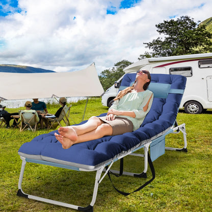 MOPHOTO Lounge Chair with Mattress, Outdoor Chaise Lounge Support 440 Lbs, Adjustable Portable Heavy Duty Sleeping Cots Bed for Camping, Pool, Beach, Patio