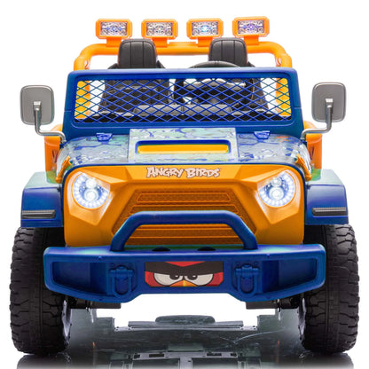 Joyracer 24 Volt Ride on Toys for Big Kids, Licensed Angry Birds Ride on Truck with Remote, 2 Seater 4WD Electric Ride ons with Shovel, Bluetooth, Lights, Power Car Wheels for 3-8, 130lbs, Green