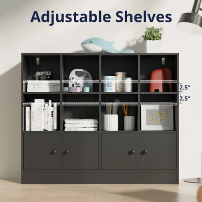Cozy Castle 3-Tier Open Cube Bookcase with 12 Cubes and 4 Doors, Adjustable Shelves, White