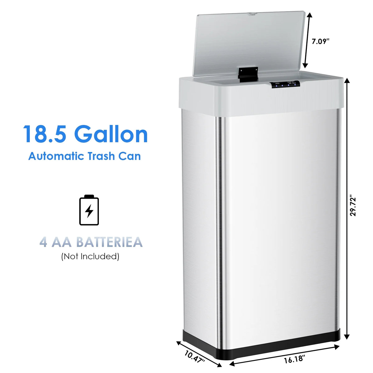 LAZY BUDDY 60 Liter / 16 Gallon Stainless Steel Motion Sensor Trash Can for Kitchen, Bathroom, Rectangular