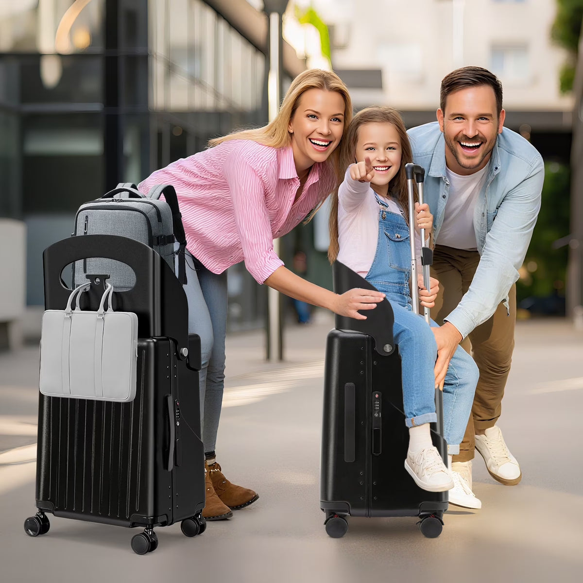 Fridtrip 20 Inch Carry On TSA Lock Luggage with Foldable Seat for Kids& Adult,Lockable Spinner Wheels Free Luggage Cover and Safety Seatbelt Travel Suitcase
