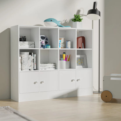 Cozy Castle 3-Tier Open Cube Bookcase with 12 Cubes and 4 Doors, Adjustable Shelves, White