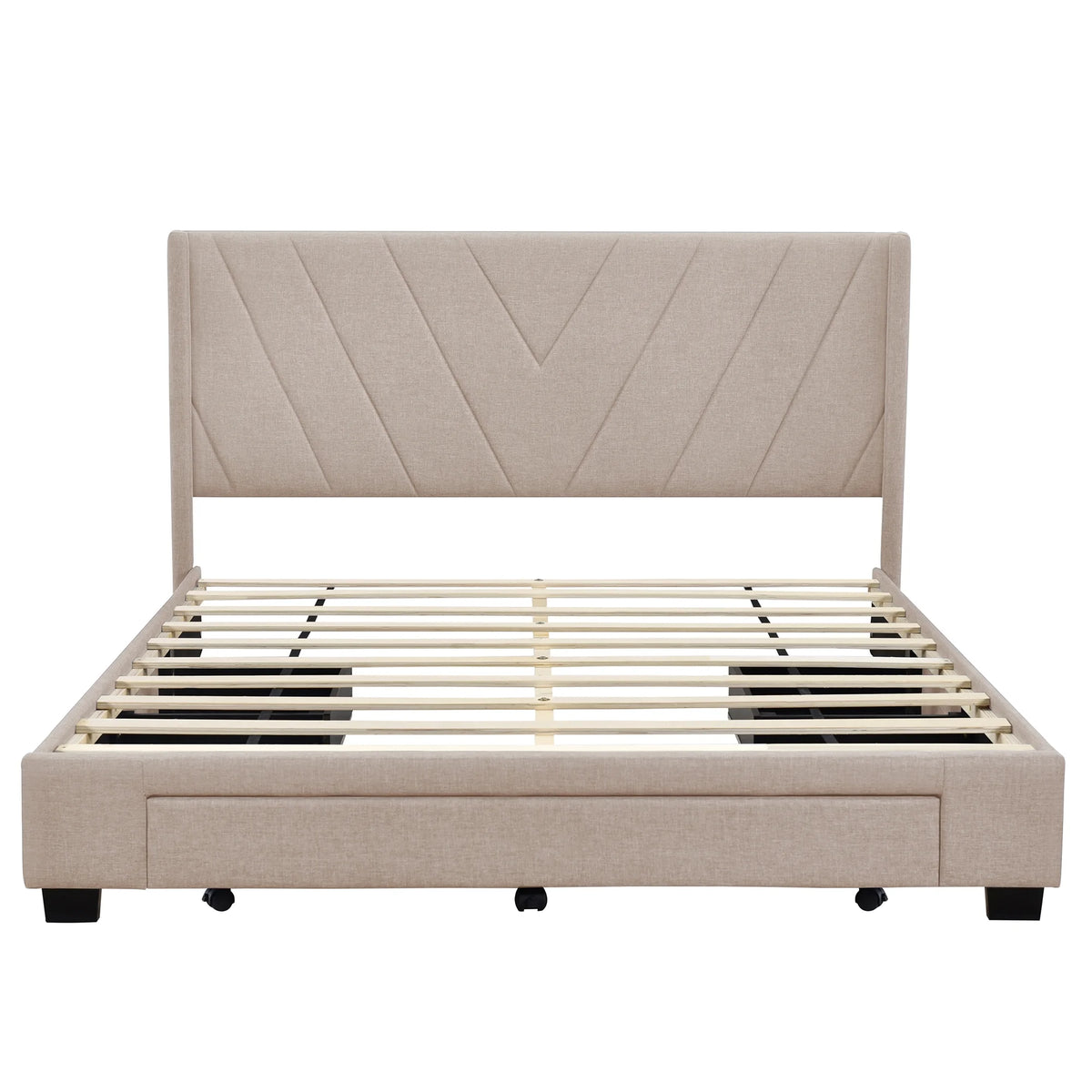 Sesslife Queen Bed Frame with Storage, New Upgraded Linen Upholstered Platform Bed with 3 Drawers, Queen Size Storage Bed with Headboard and Wooden Slats, No Box Spring Needed, Holds 500lbs, Beige