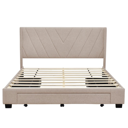 Sesslife Queen Bed Frame with Storage, New Upgraded Linen Upholstered Platform Bed with 3 Drawers, Queen Size Storage Bed with Headboard and Wooden Slats, No Box Spring Needed, Holds 500lbs, Beige