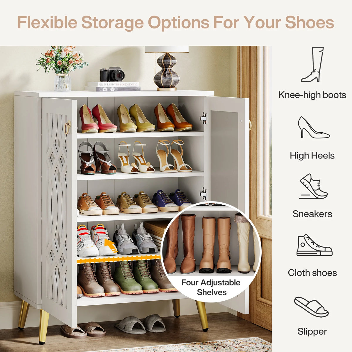Tribesigns Large Wooden Freestanding 25-Pair Shoe Rack Closet Storage Cabinet for Entryway, Bedroom