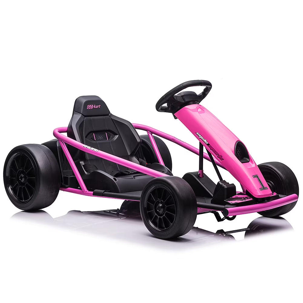 Kojooin Go Kart for Kids,24V Battery 300WX2 Motors Pedal On Foot Go Cart,8MPH High Speed Drifting Car with Slow Start Function,Rose red