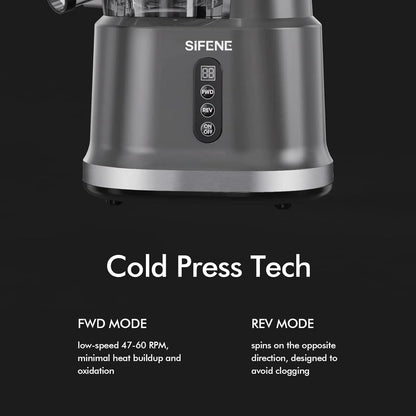 SIFENE 200W Cold Press Juicer Machine for Fruits and Vegetables, Masticating Juice Maker with 83mm Wide Chute, High Yield, Easy Clean, Gray