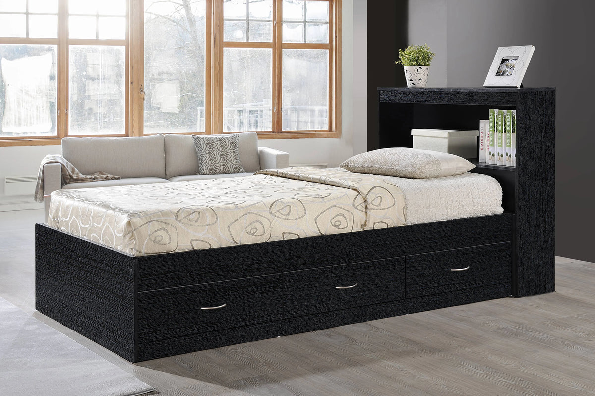 Hodedah Twin-Size Captain Bed with 3-Drawers and Headboard in White