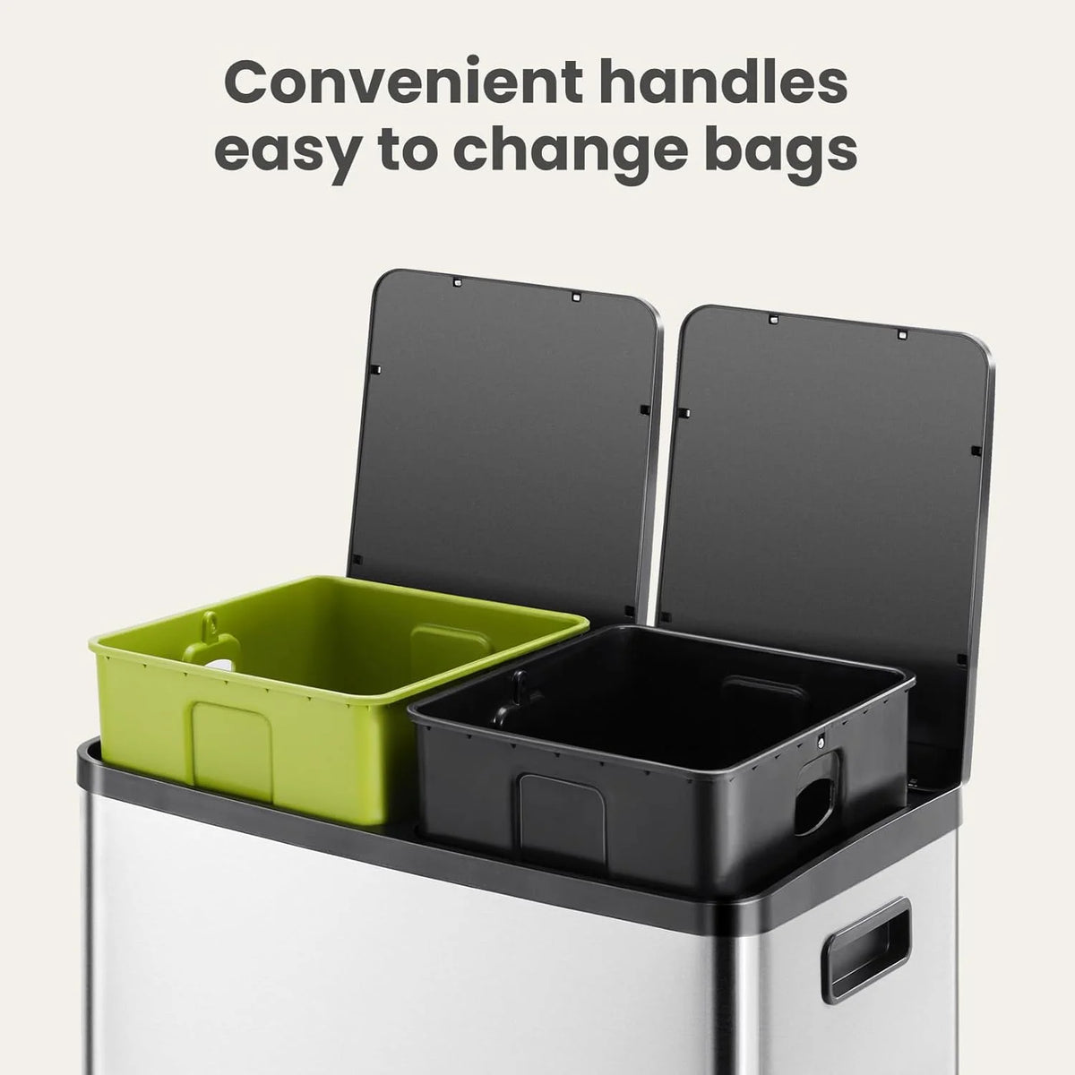 EDX 2 x 8.3 Gallon Dual Garbage Recycle Trash Can with Lid, Inner Buckets for Kitchen, Stainless Steel, Sliver