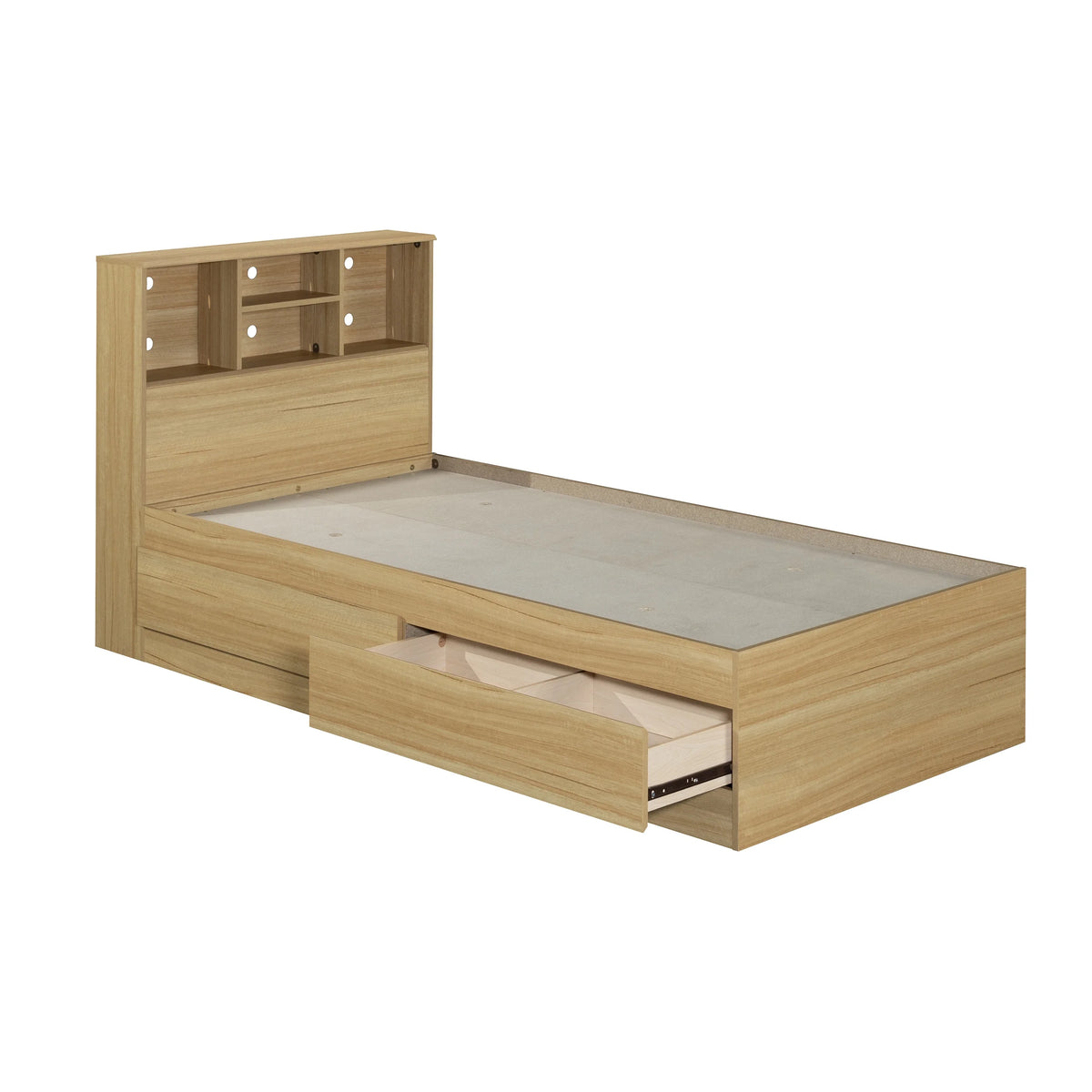 Your Zone Easy to Assemble Storage Bed with Bookcase Headboard, Twin, Natural Teak Finish