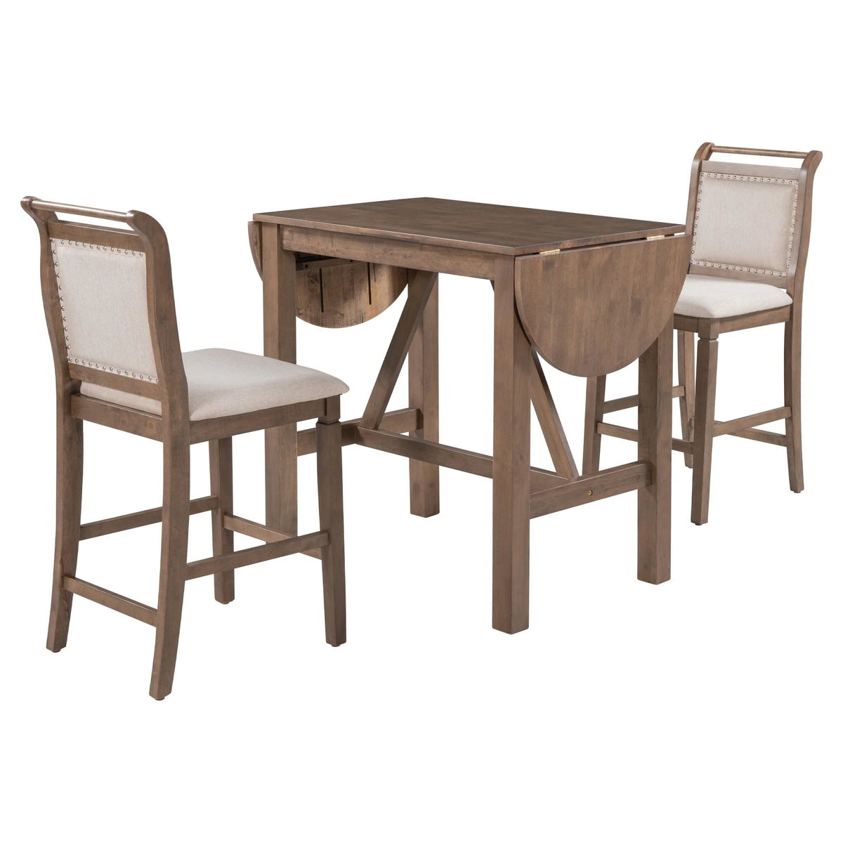Harper & Bright Designs 3 Piece Wood Folding Dining Table Set Drop Leaf Table with 2 Padded Counter Height Dining Chairs for Small Place, Brown
