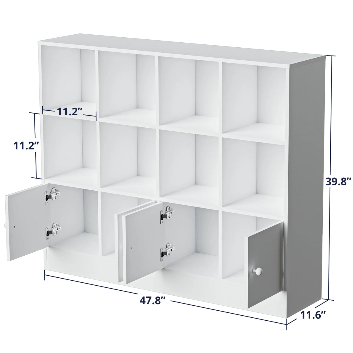 Cozy Castle 3-Tier Open Cube Bookcase with 12 Cubes and 4 Doors, Adjustable Shelves, White