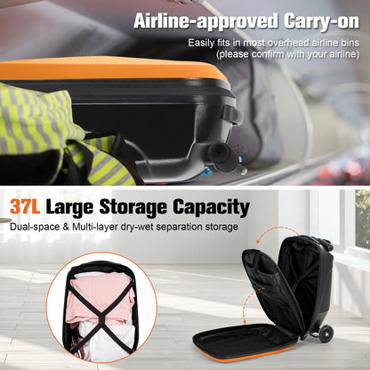 Advwin Scooter Luggage for Kids & Adults, Hardside Ride on Suitcase for Kids Ages 4-15 Multifunctional Lightweight Foldable Carry on Luggage with Wheels Ride on for Children Teenagers, Pink