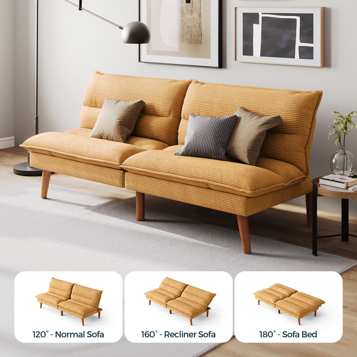 Linsy Home 71" W Corduroy Convertible Futon Sofa Bed, Army Green