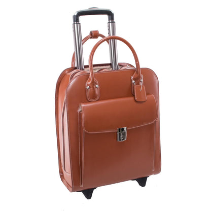15.6 in. Uptown Leather Vertical Wheeled Ladies Briefcase, Red - 13.5 x 6 x 16 in.