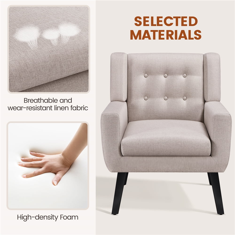Topeakmart 2PCS Modern Upholstered Accent Armchair with Solid Wood Legs for Living Room, Beige