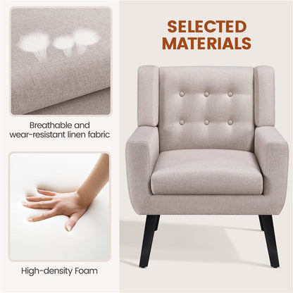 Topeakmart 2PCS Modern Upholstered Accent Armchair with Solid Wood Legs for Living Room, Beige