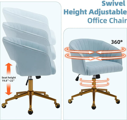 Westice Home Office Desk Chairs, Velvet Task Chair, Height Adjustable Swivel Vanity Chair with Golden Base for Vanity Study, Living Room Computer Room, Beige