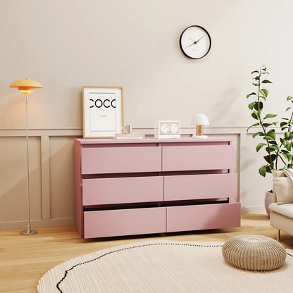 Resenkos Modern Mid Century 6 Drawer Wide Dressers Chests for Bedroom, Chest of Drawer Organizer Grey