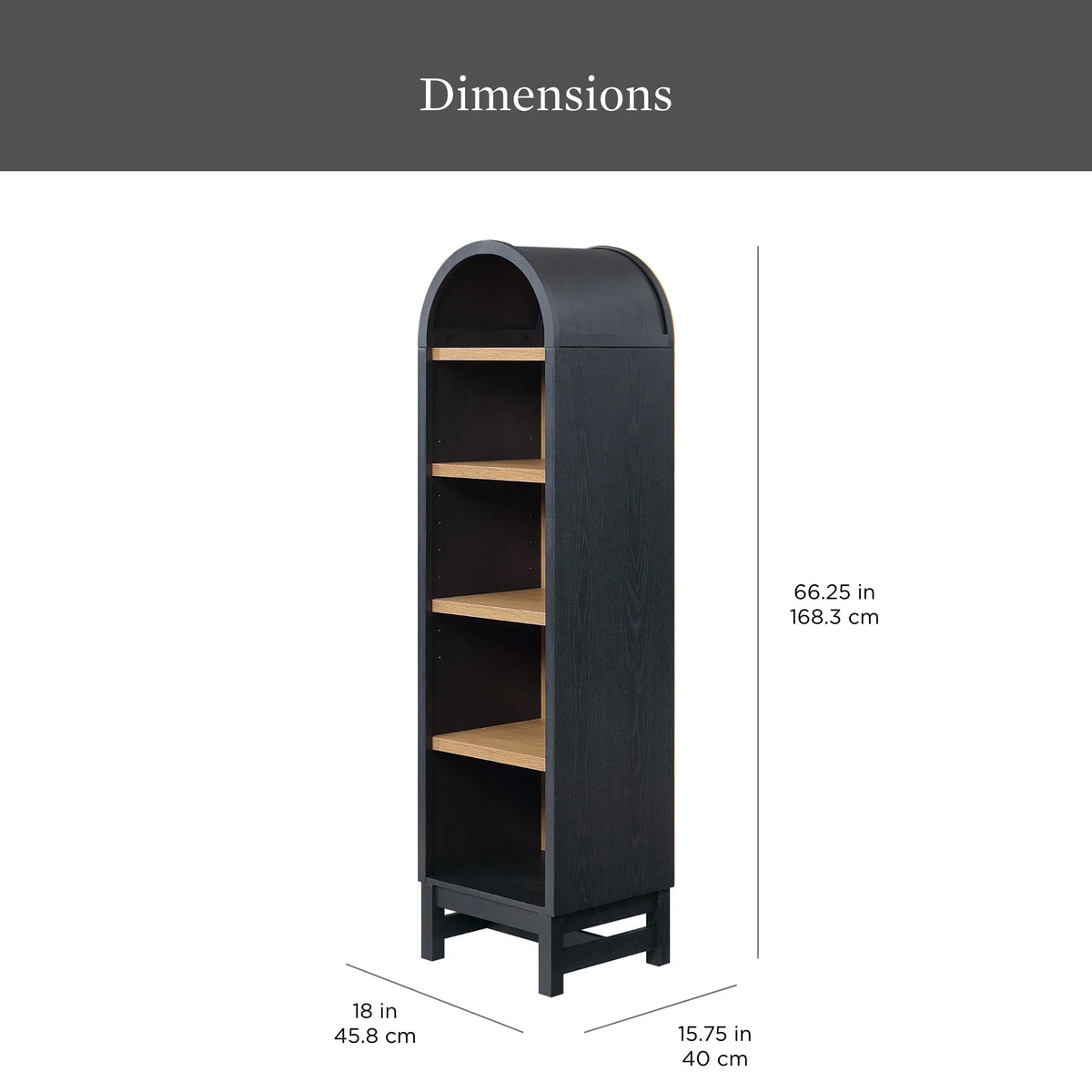 Better Homes & Gardens Juliet Narrow Arch Bookcase, Rich Black and Light Honey