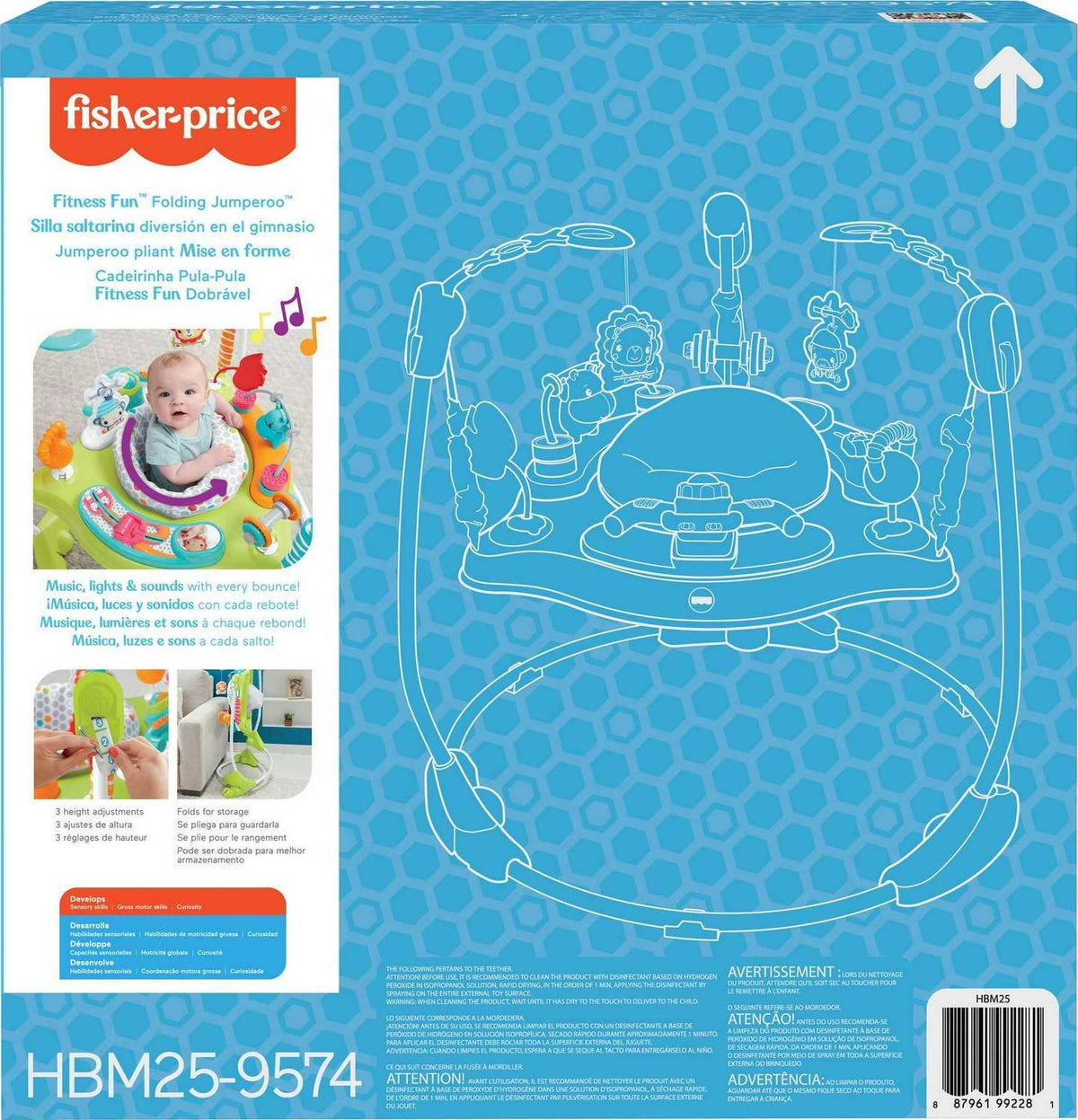 Fisher-Price Baby Bouncer Fitness Fun Folding Jumperoo Infant Activity Center with Lights &amp; Music. Unisex