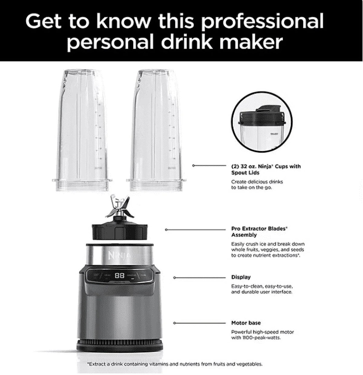 Ninja Nutri-Blender Pro with Auto-iQ, Personal Blender, CL401A