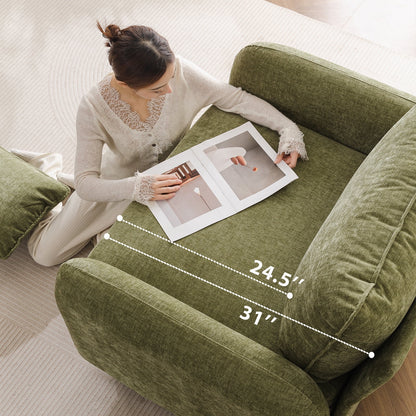 Rexulqo Oversized Accent Chair with All Seats Storage,Comfy Living Room Chairs with 2 Throw Pillow,Upholstered Mid-Century Armchair,24.5'' Deep Seat,Reading Chair For Bedroom ,Office,Chenille,Green