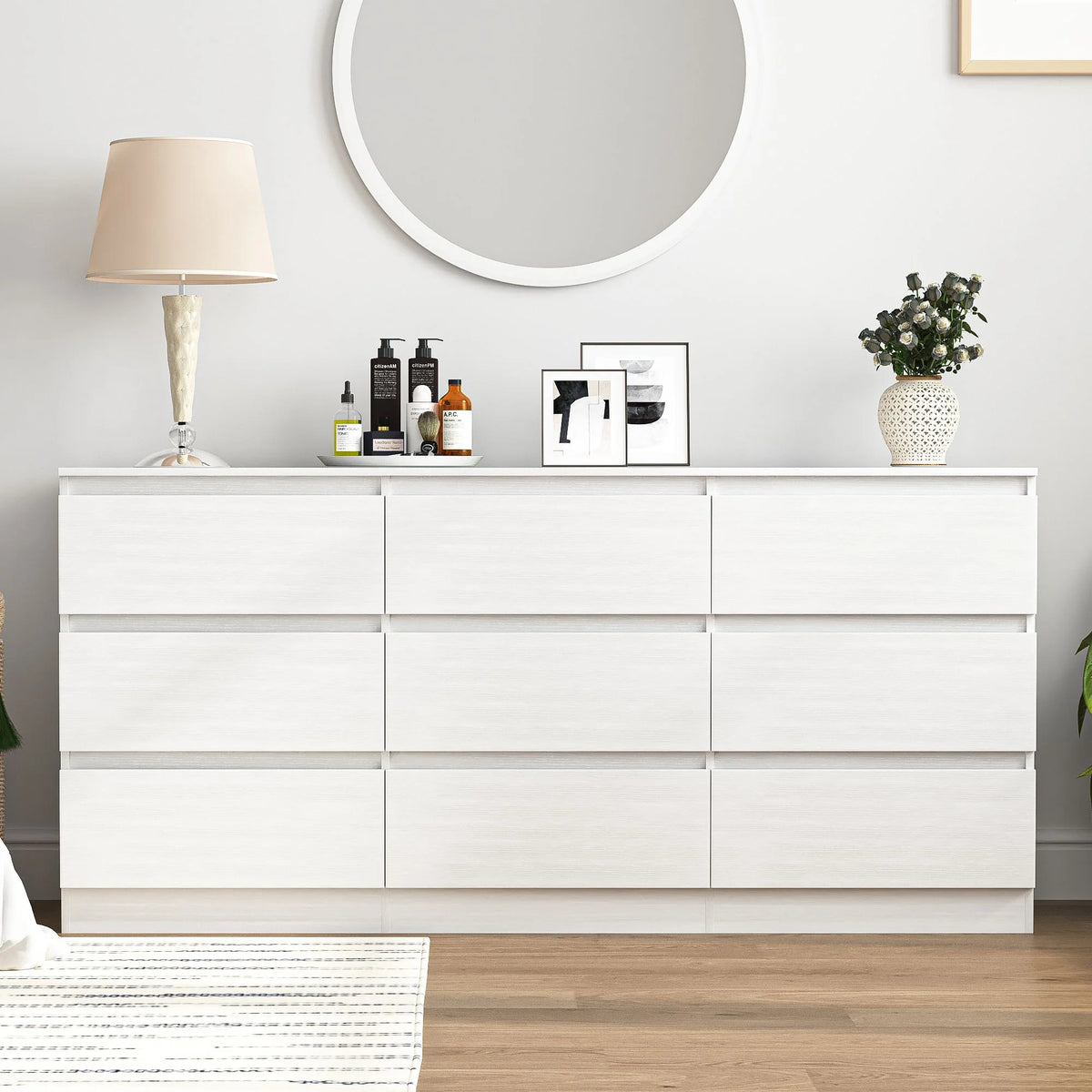 Resenkos Modern Mid Century 6 Drawer Wide Dressers Chests for Bedroom, Chest of Drawer Organizer Grey