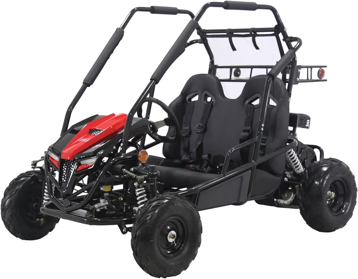 Coleman Powersports GK200 196cc Gas Powered Go-Kart, Two-Seater Off-Road Vehicle Up to 23 MPH, Rugged Suspension, Pull-Start Engine, Ages 13+, Red