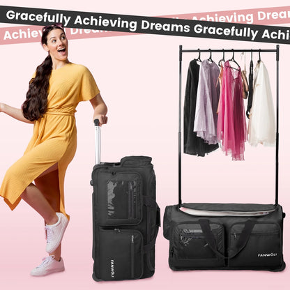 Fegat Dance Bag with Garment Rack - 28"Collapsible Rolling Competition Dance Duffle Bag Lightweight Costume Wheeled Suitcase for Dancers Shows Livestreamer Athletes