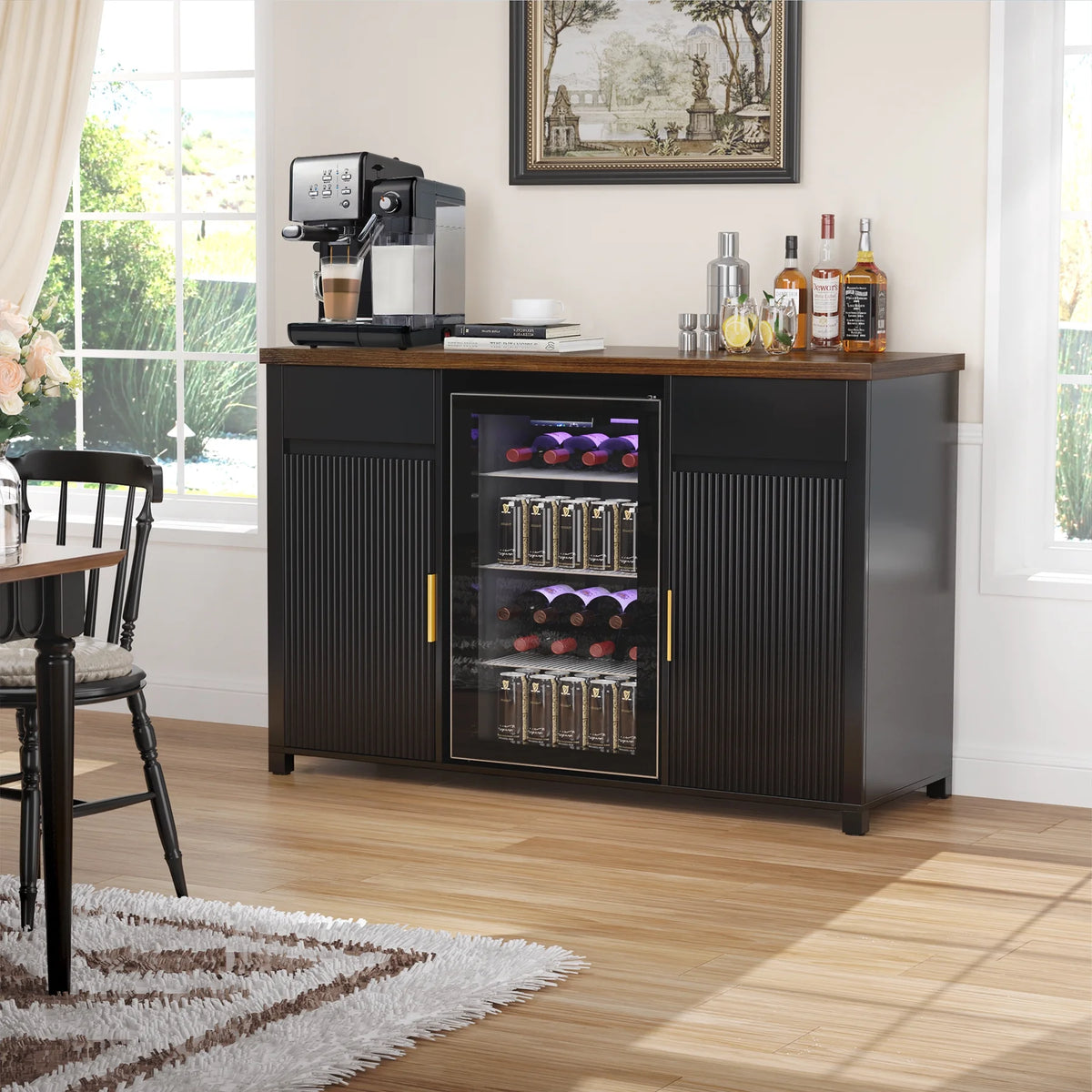 Coffee Bar Cabinet with Fridge Space, Mini Fridge Cabinet��Buffet Sideboard��53.2"L