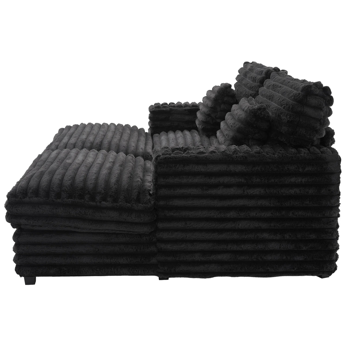 Oversized Double Chaise Lounge, Faux Fur Upholstered Deep Seat Sofa with 2 Pillows, 2 Cupholders, and Dual USB Ports