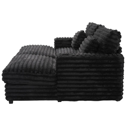 Oversized Double Chaise Lounge, Faux Fur Upholstered Deep Seat Sofa with 2 Pillows, 2 Cupholders, and Dual USB Ports