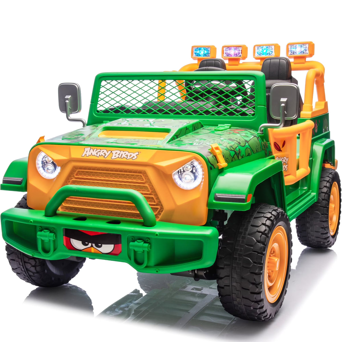 Joyracer 24 Volt Ride on Toys for Big Kids, Licensed Angry Birds Ride on Truck with Remote, 2 Seater 4WD Electric Ride ons with Shovel, Bluetooth, Lights, Power Car Wheels for 3-8, 130lbs, Green