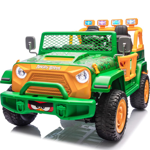 Joyracer 24 Volt Ride on Toys for Big Kids, Licensed Angry Birds Ride on Truck with Remote, 2 Seater 4WD Electric Ride ons with Shovel, Bluetooth, Lights, Power Car Wheels for 3-8, 130lbs, Green