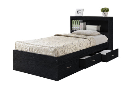 Hodedah Twin-Size Captain Bed with 3-Drawers and Headboard in White