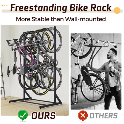 Danrelax Freestanding Bike Storage Rack, 300 lbs 5 Bikes Capacity, Vertical Bike Rack for Garage, Adjustable Hooks, Indoor Bicycle Storage Stand for Home, Black