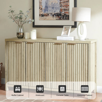 OAKHAM Fluted Sideboard Buffet Cabinet with 4 Doors, Storage Credenza with Adjustable Shelves, Modern Accent Cabinet Console, Sunwashed Ash Oak