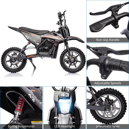 COZONY 36V Kids Electric Dirt Bike,15.5MPH Kids Electric Motorcycle W/ 350W Brushless Motor��LED lights, Air-Filled Tires, Leather Seat,Disc Brake,Max Load 175 Lbs,for Kids Ages 14+ Teenagers, Black