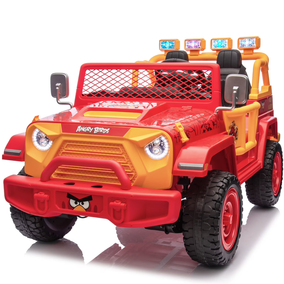 Joyracer 24 Volt Ride on Toys for Big Kids, Licensed Angry Birds Ride on Truck with Remote, 2 Seater 4WD Electric Ride ons with Shovel, Bluetooth, Lights, Power Car Wheels for 3-8, 130lbs, Green