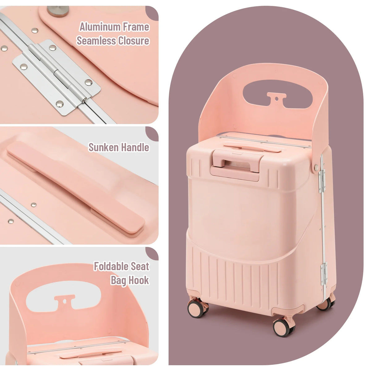 Fridtrip 20 Inch Carry On TSA Lock Luggage with for Kids& Adult,Lockable Spinner Wheels Free Luggage Cover and Safety Seatbelt Travel Suitcase