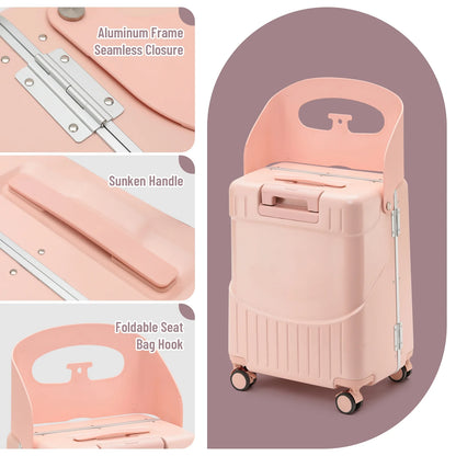 Fridtrip 20 Inch Carry On TSA Lock Luggage with for Kids& Adult,Lockable Spinner Wheels Free Luggage Cover and Safety Seatbelt Travel Suitcase