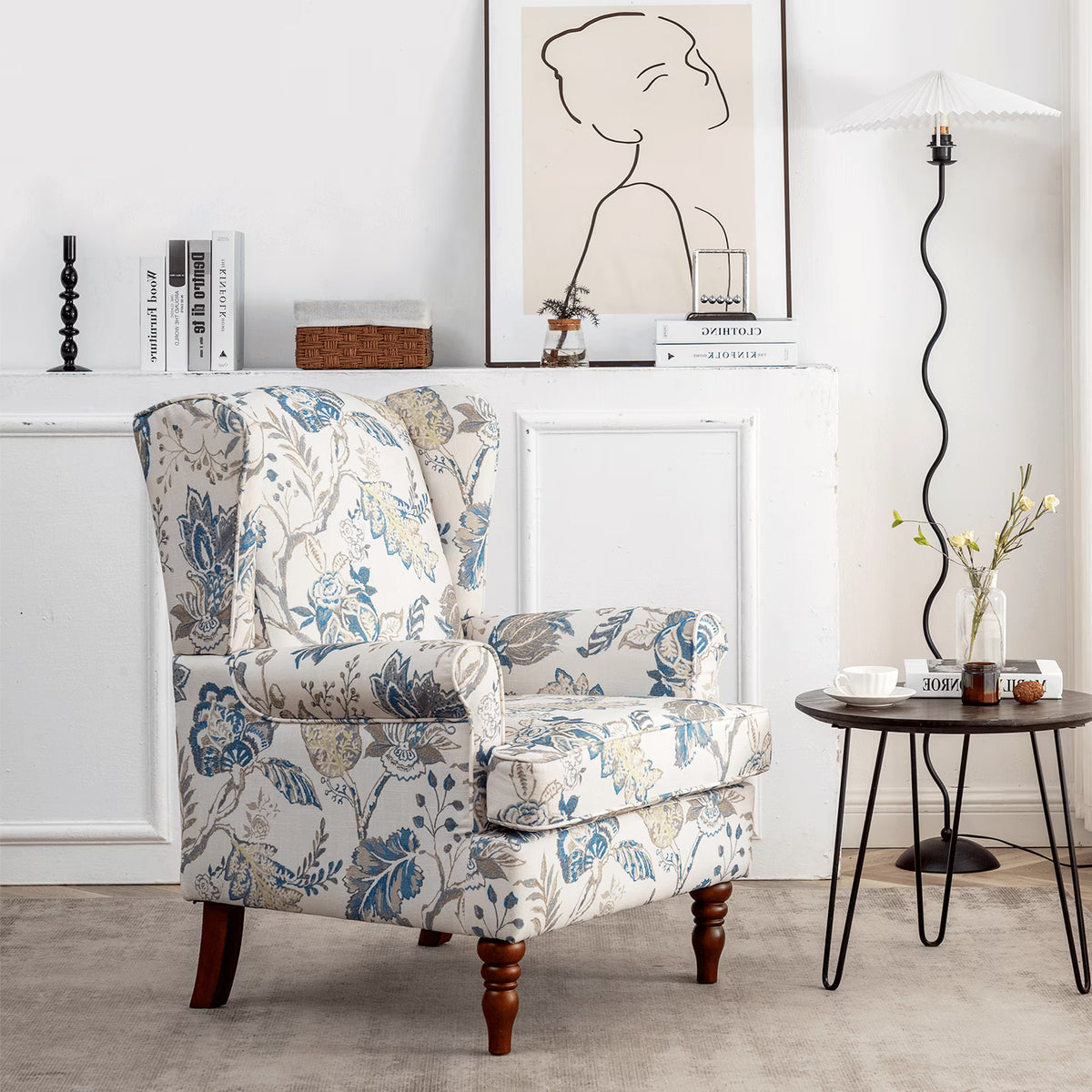 EROMMY Upholstered Accent Chair, Floral Print Fabric Armchair
