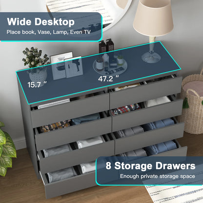 Resenkos Modern Mid Century 6 Drawer Wide Dressers Chests for Bedroom, Chest of Drawer Organizer Grey