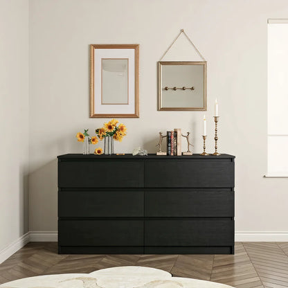Kadyn Modern 6 Drawer Dresser Wood Cabinet,Dresser for Bedroom, Kitchen Storage Cabinet with Drawers, Chest of Drawers(Black)
