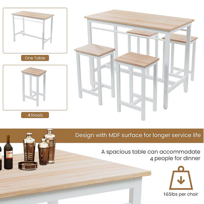 Counter Height Table Set of 5, Breakfast Bar Table and Stool Set, Minimalist Dining Table with Backless Stools, Wood Top Pub Table & Chair Set for Kitchen Apartment Bistro - Space Saving