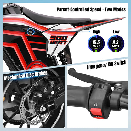QEASET electric dirt bike, 500W kids dirt bike for Boys Girls Age 8-14, Blue