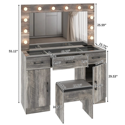 Ktaxon Large Makeup Vanity, Vanity Table Set w/ Visible Glass Top w/ Charging Station, White